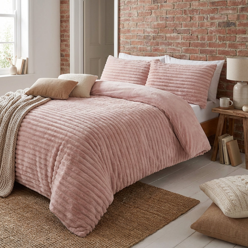 Colorado Faux Fur Duvet Set Blush Double Image 4