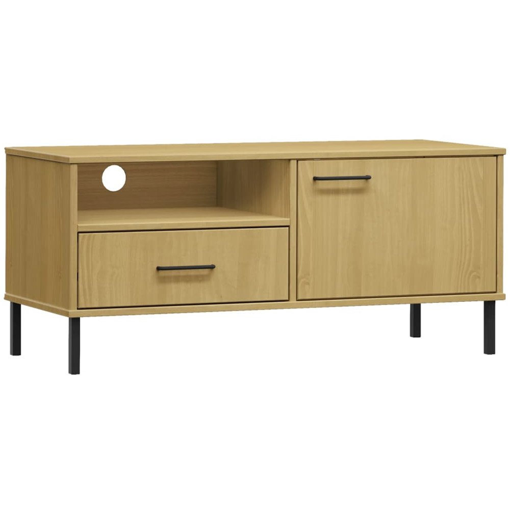 vidaXL Oslo Single Door Single Drawer Single Shelf Brown Solid Pine Wood TV Cabinet Image 2