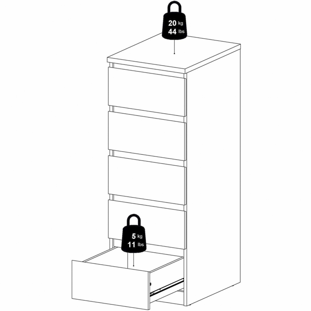 Florence 5 Drawer Concrete and White High Gloss Narrow Chest of Drawers Image 7