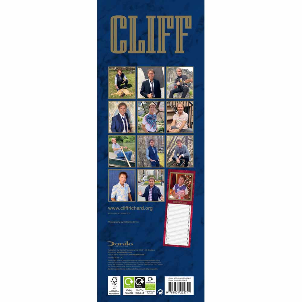 Cliff Richard 2022 Slim Calendar Image 3