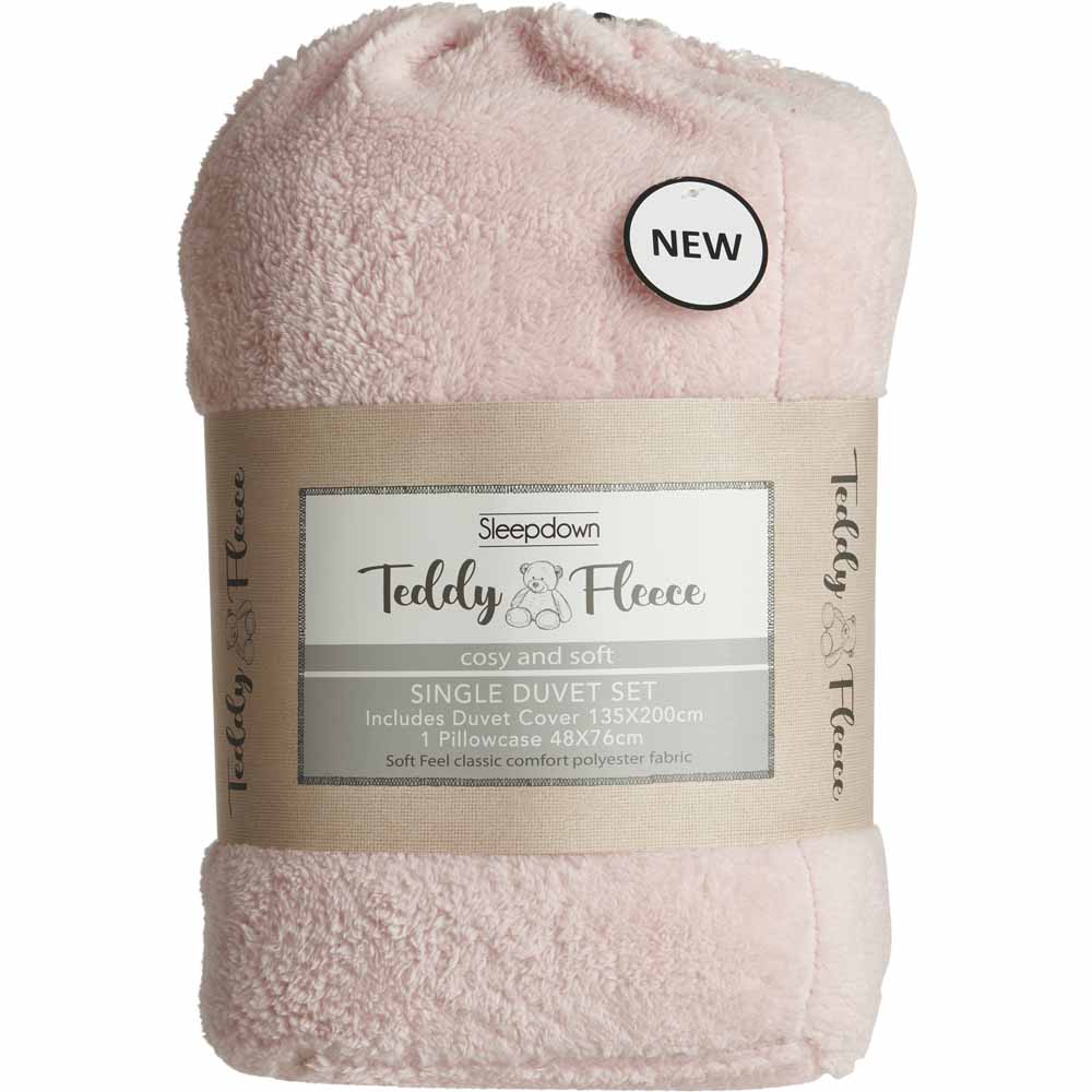 Sleepdown Blush Soft Teddy Fleece Duvet Set Single Wilko