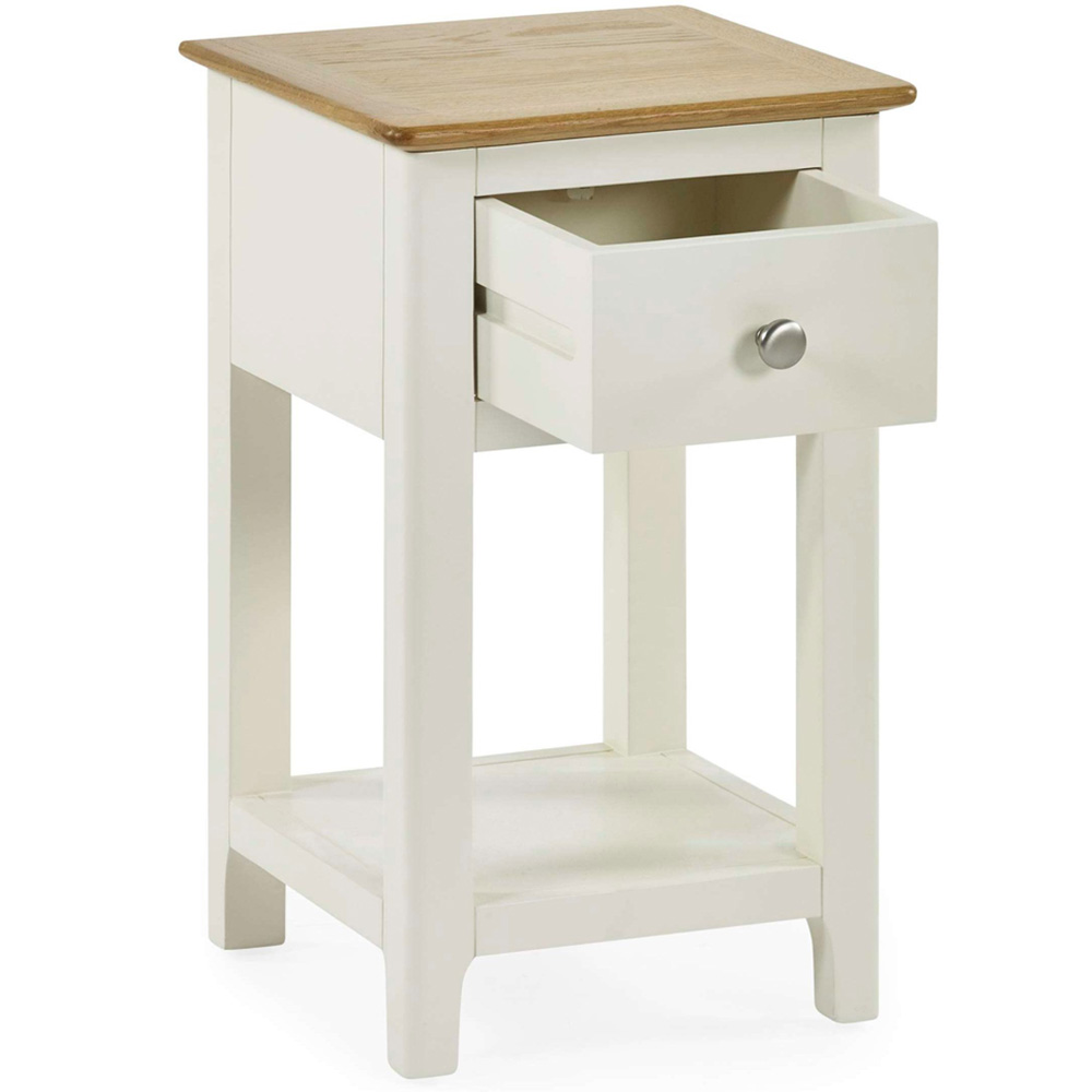 Julian Bowen Somerset Single Drawer Single Shelf White and Oak Compact Bedside Table Image 3