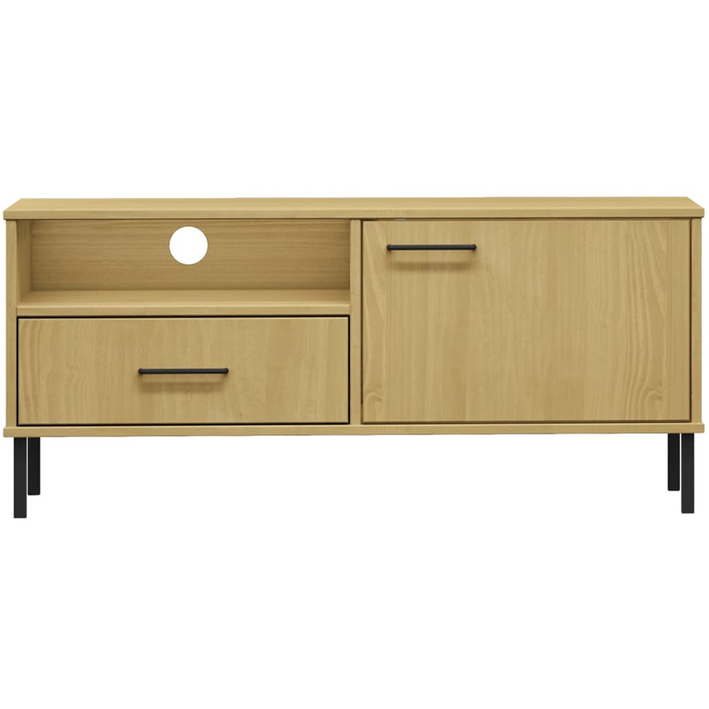 vidaXL Oslo Single Door Single Drawer Single Shelf Brown Solid Pine Wood TV Cabinet Image 4