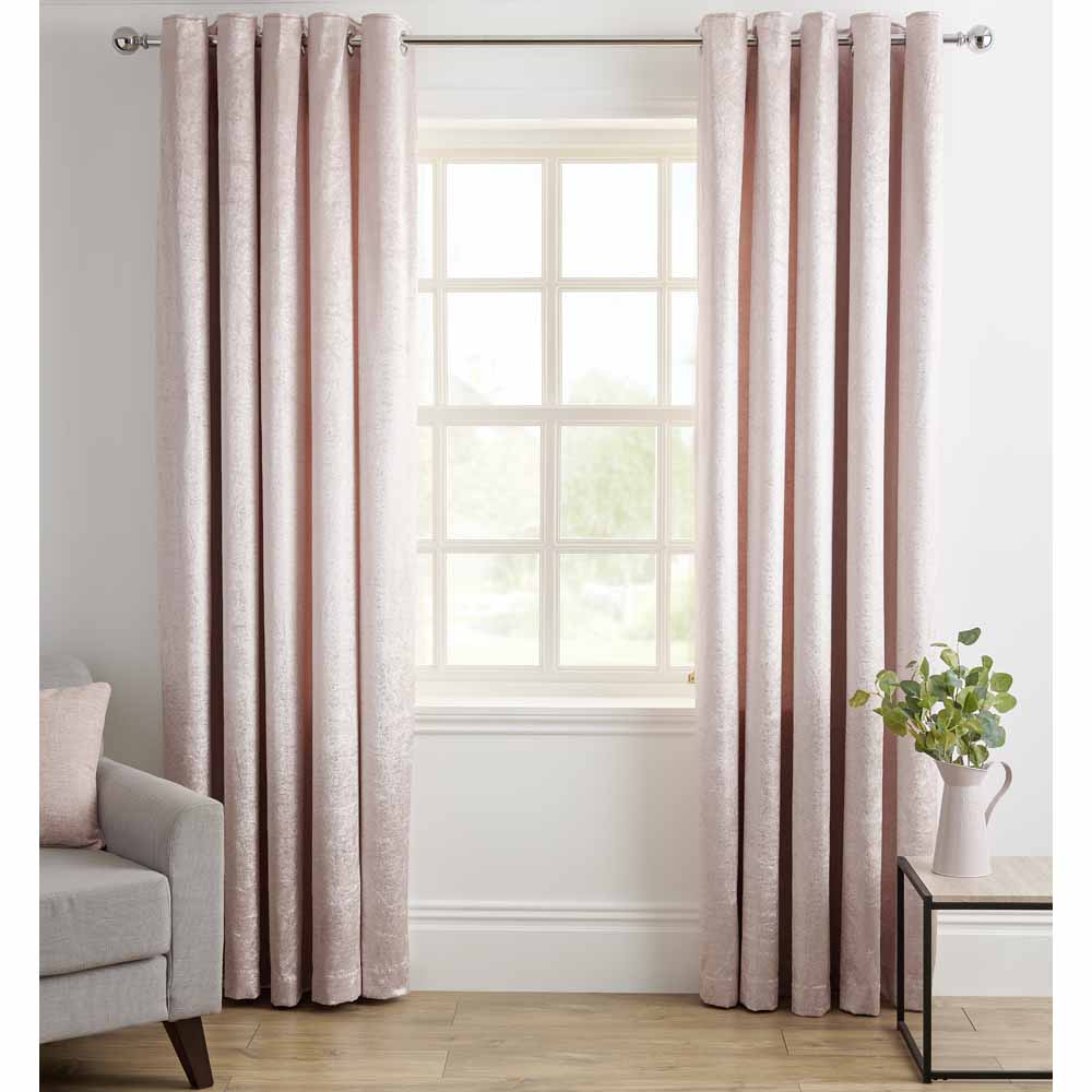 Wilko Blush Sparkle Velvet Eyelet Curtains 228 W x 228cm D Image 1