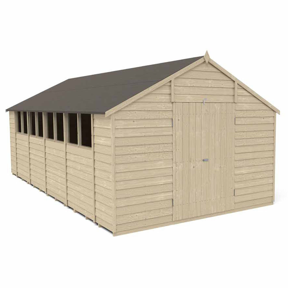 Forest Garden 10 x 20ft Double Door Overlap Pressure Treated Apex Shed Image 1