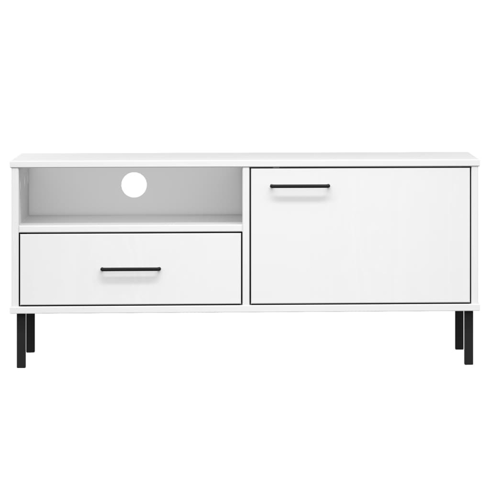 vidaXL Oslo Single Door Single Drawer Single Shelf White Solid Pine Wood TV Cabinet Image 4