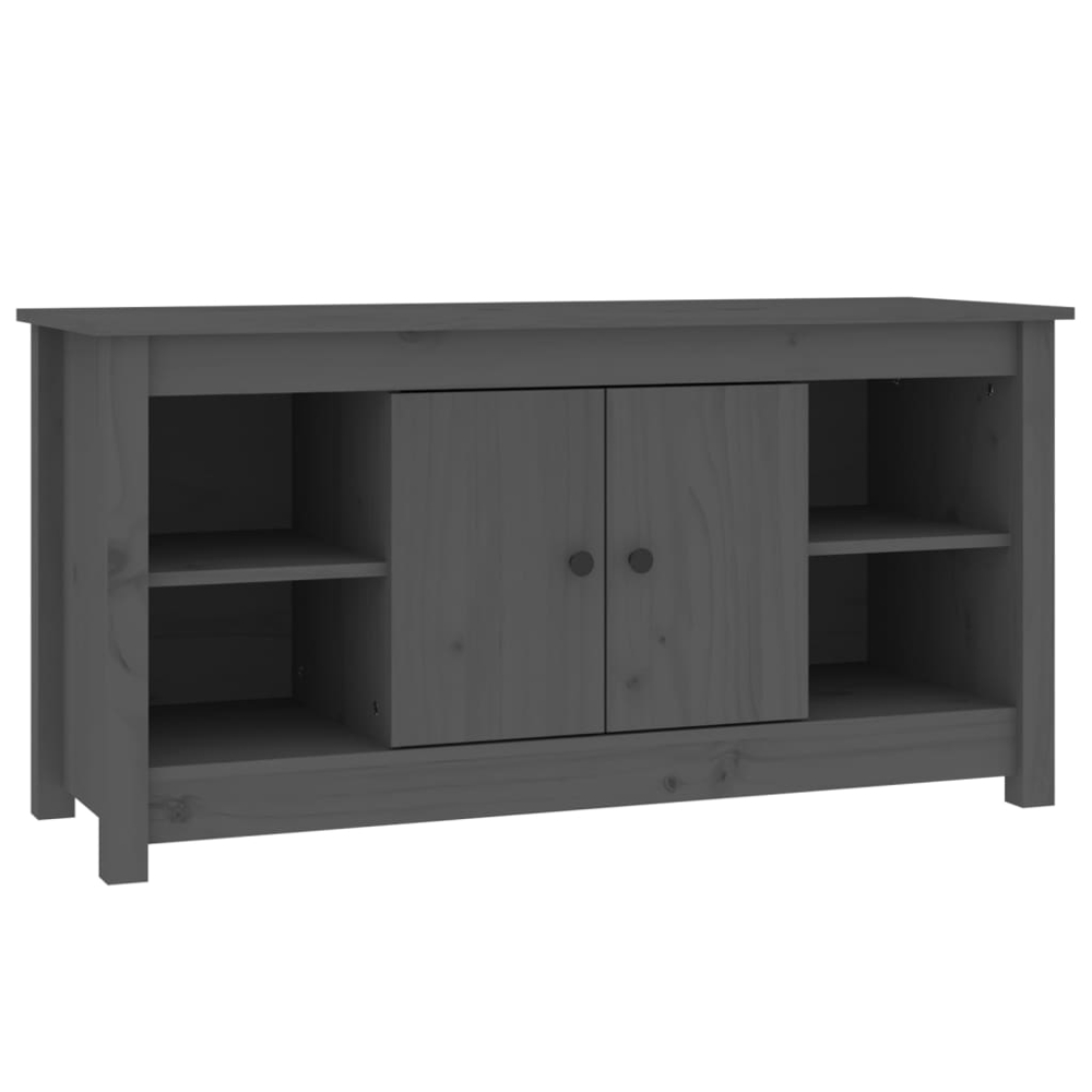 vidaXL 2 Door 4 Shelf Grey Solid Pine Wood TV Cabinet Image 1