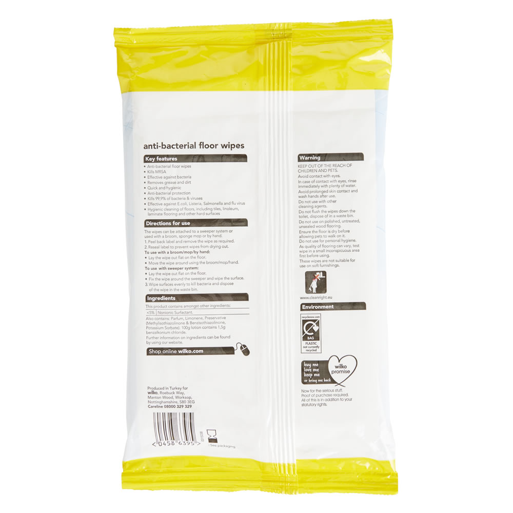 Wilko Lemon and Mandarin Antibacterial Floor Wipes 15 pack Image 2