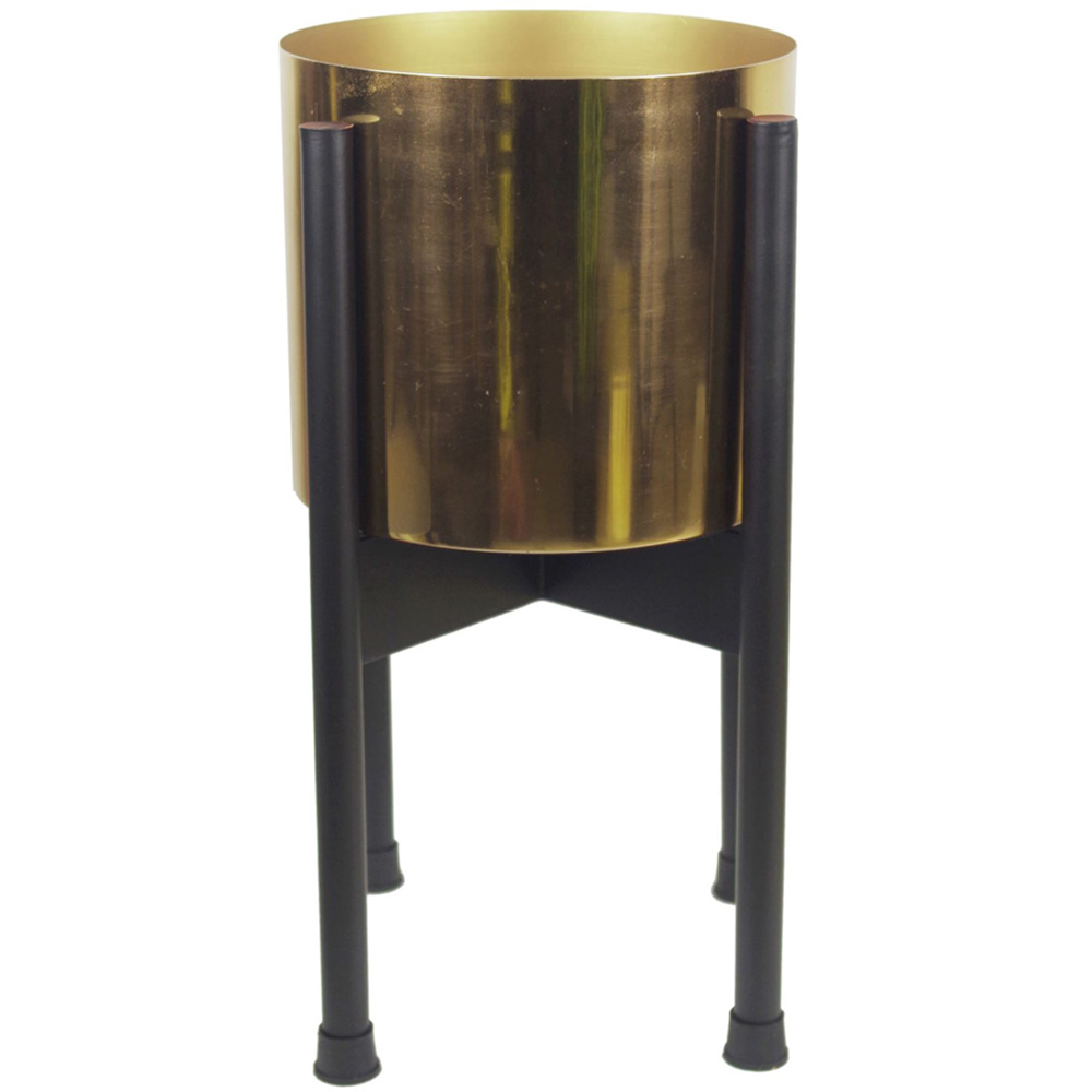Leaf Medium Black Metal Planter Stand and Gold Planter Set 38.5 x 18cm Image 1