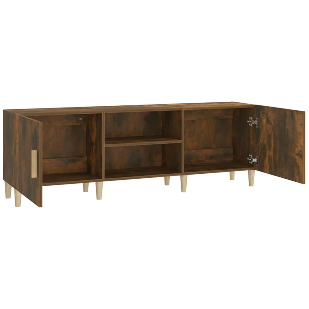 vidaXL 2 Door 2 Open Shelf Smoked Oak TV Cabinet with Wooden Legs Image 5