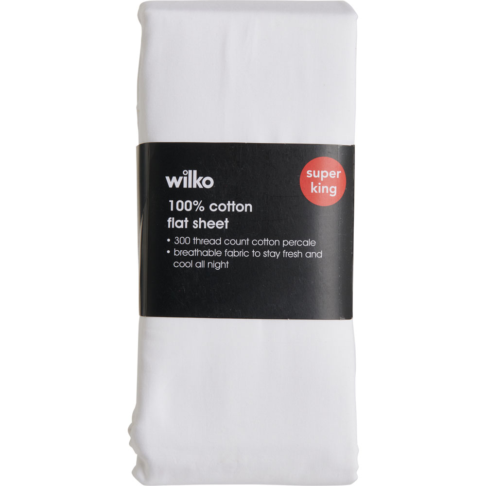 Wilko Best White 300 Thread Count Super King Percale Flat Sheet Image 2