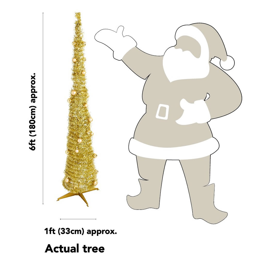 Wilko 6ft Pre-Lit Pop Up Gold Artificial ChristmasTree Image 6