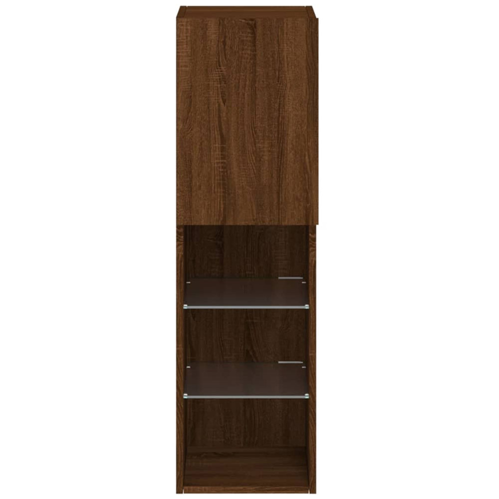 vidaXL Single Door 3 Open Shelf Brown Oak Narrow TV Cabinet with LED Light Image 9
