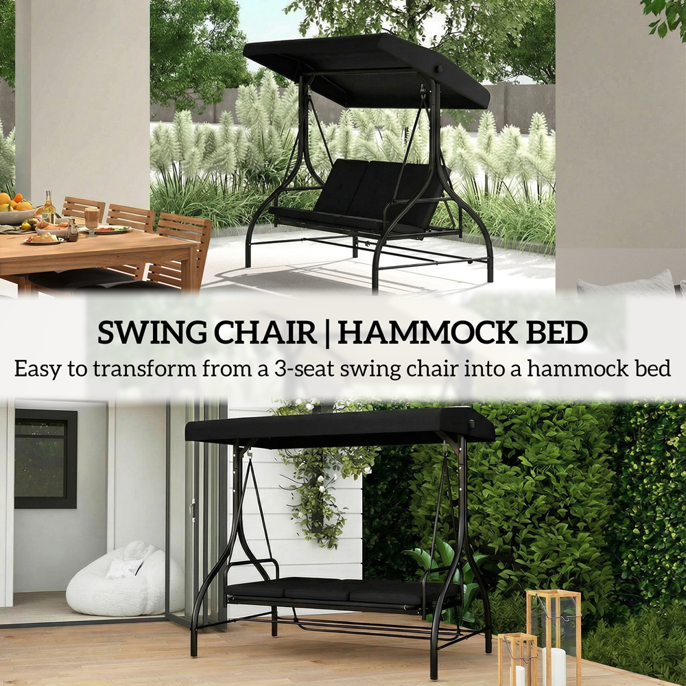 Outsunny 3 Seater Black Garden Swing Chair with Canopy Image 4