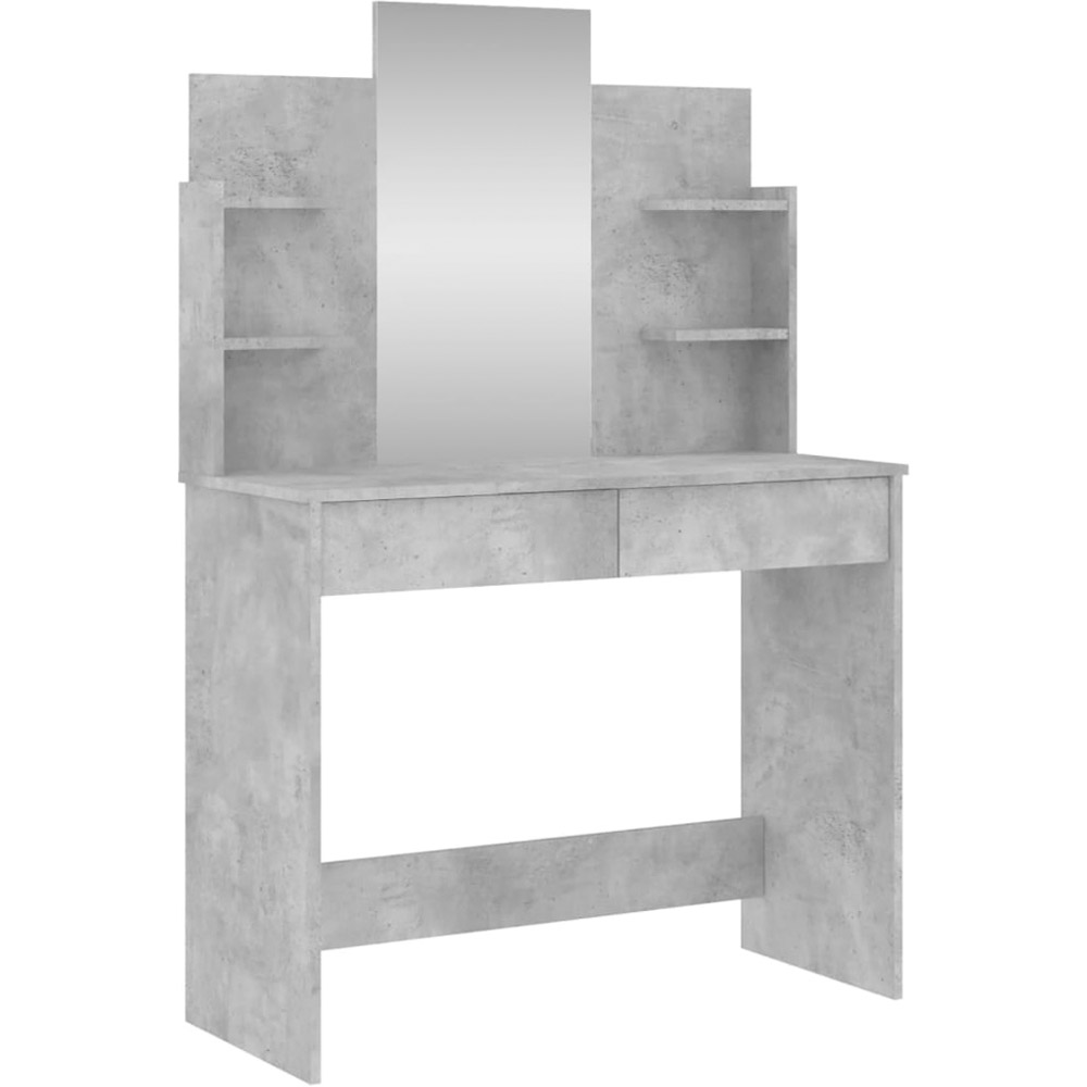 vidaXL 2 Drawer 4 Shelf Concrete Grey Dressing Table with Mirror Image 2
