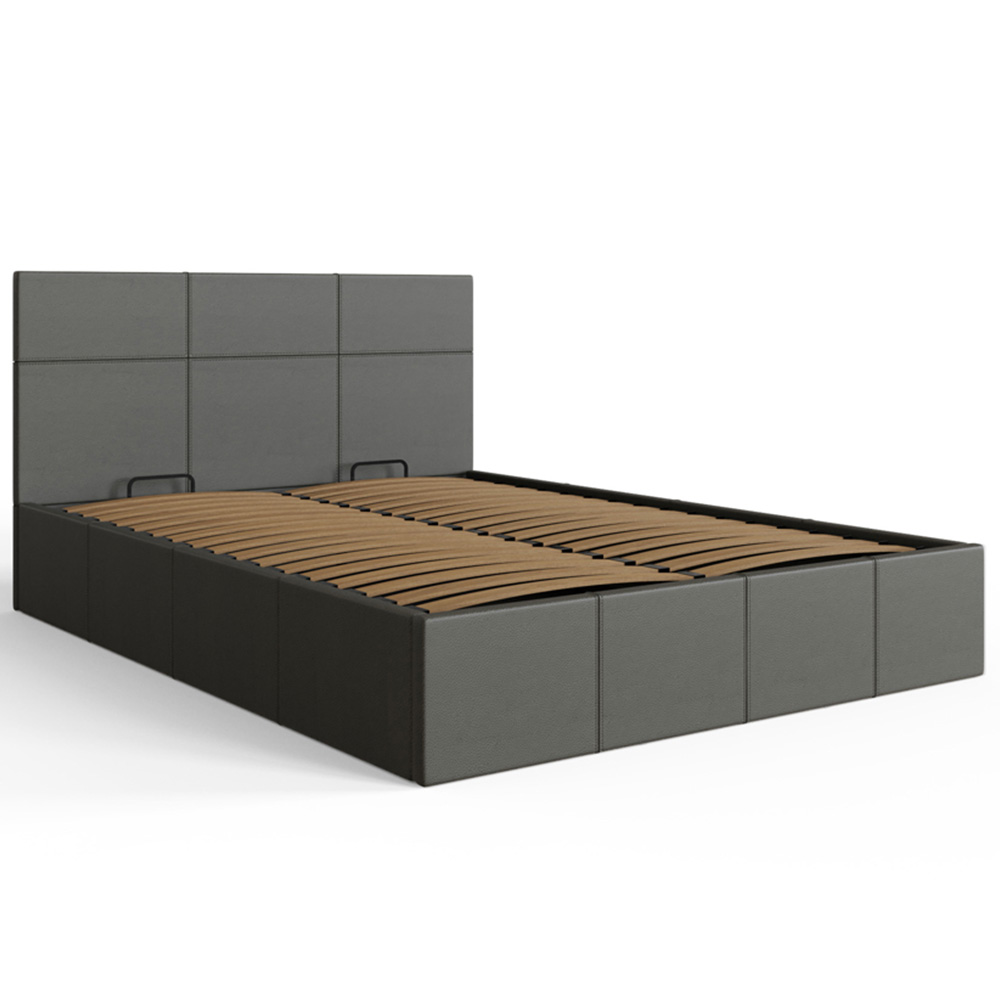 GFW King Size Grey Faux Leather Side Lift Ottoman Bed with Bonnell Mattress Image 3