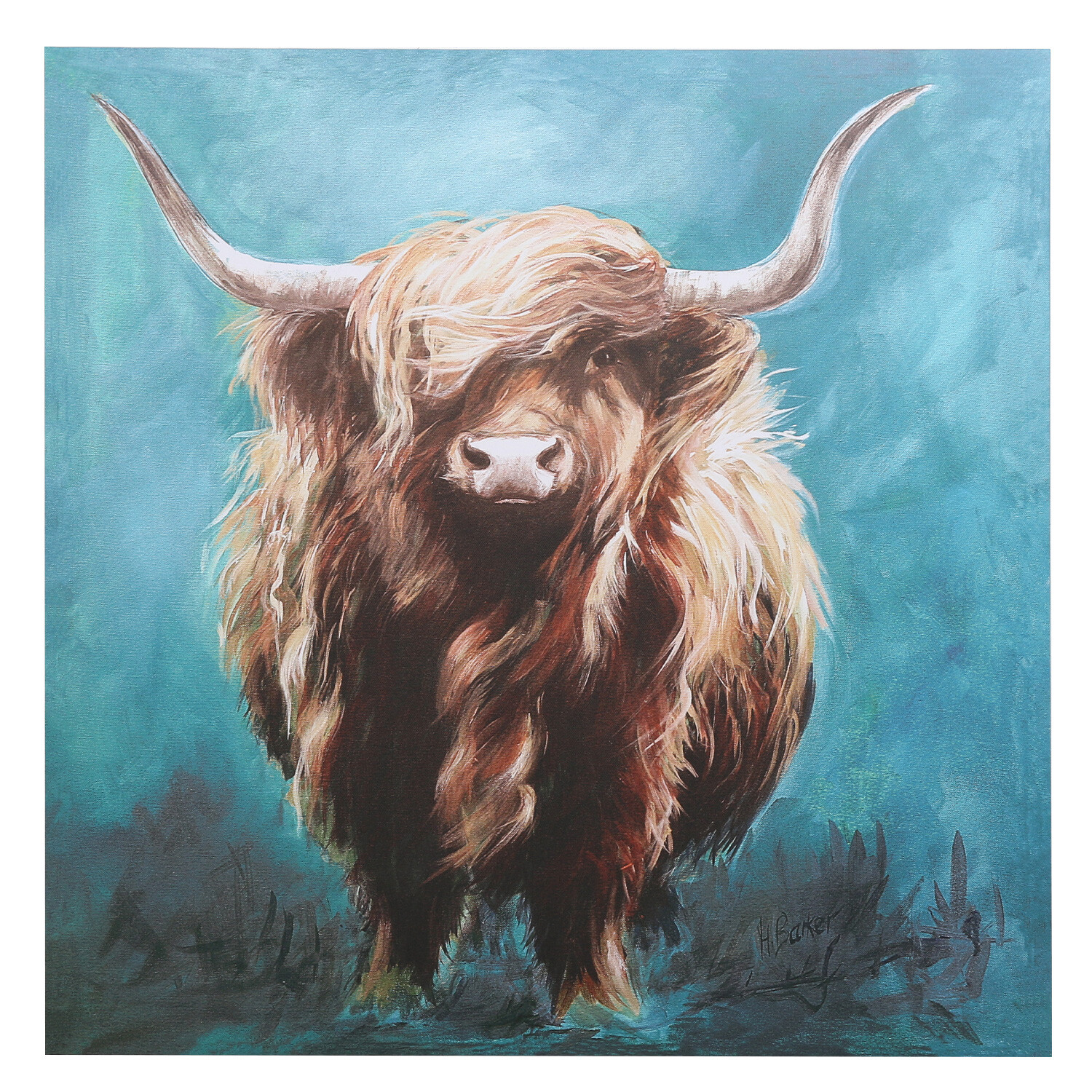 Hilary Barker Teal Cow Canvas Wall Art Image