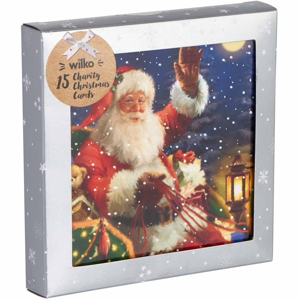 Wilko Traditional Santa Christmas Cards 15 Pack Image 1