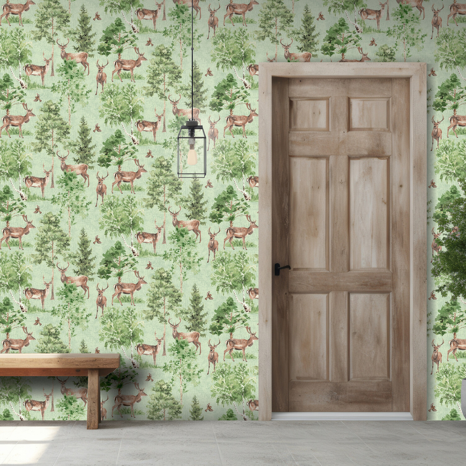 Deer Forest Natural Wallpaper - Green Image 5