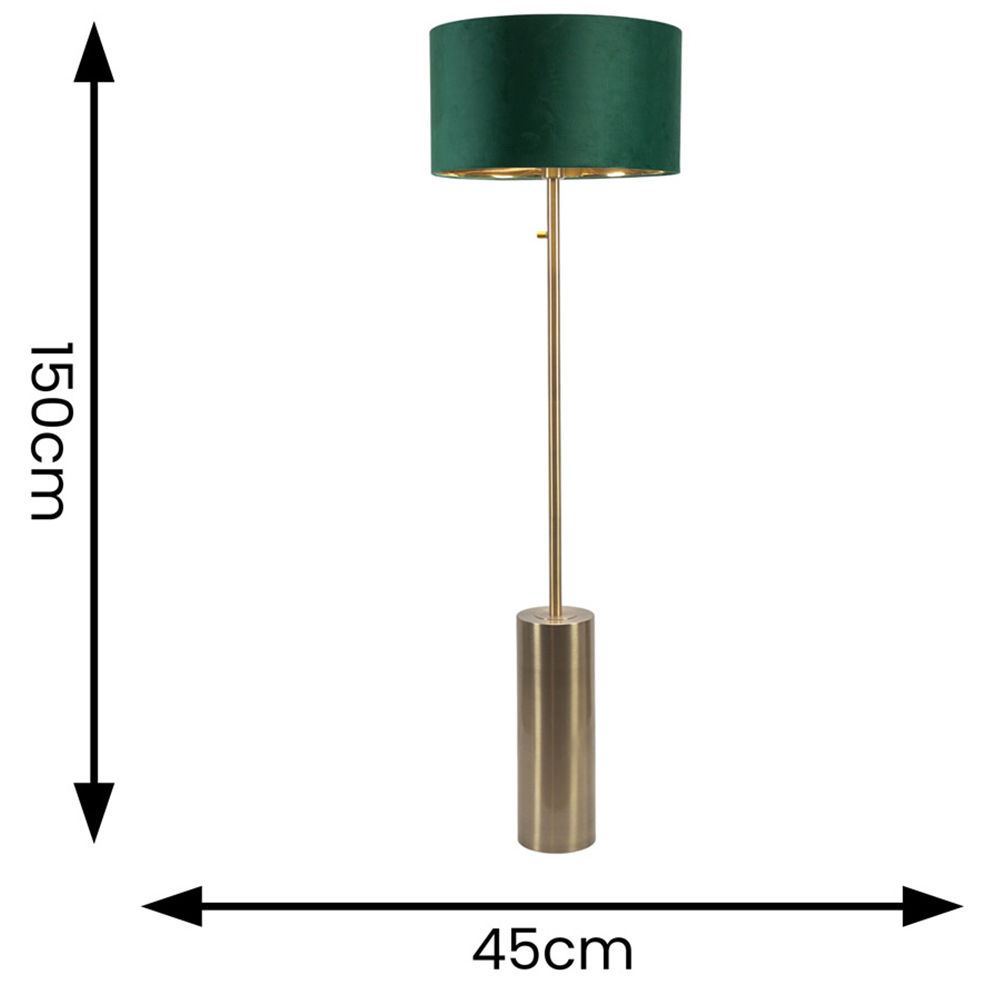 ValueLight Lexy Forest Green Velvet Gold Inner Shade Gold Dimmable LED Floor Lamp Image 4
