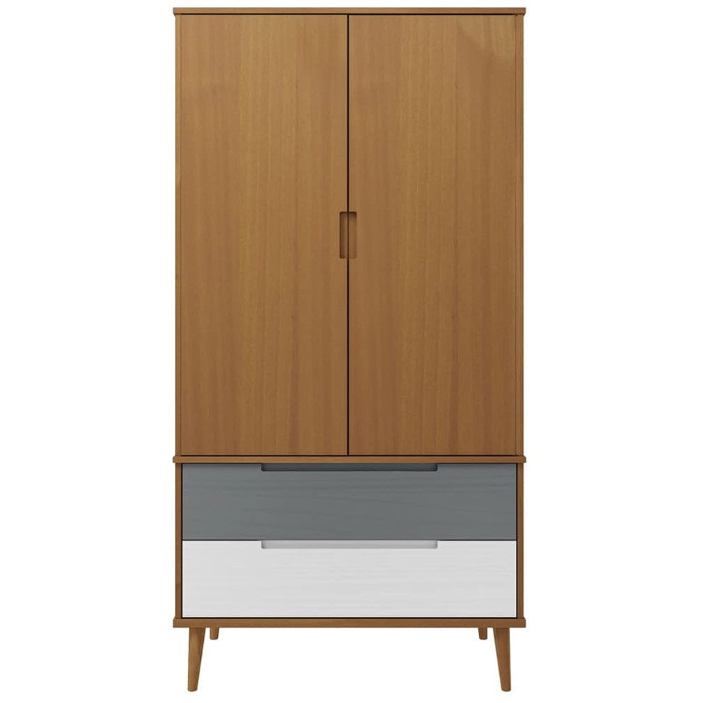 vidaXL Molde 2 Door 2 Drawer Brown Solid Wood Pine Wardrobe Image 4