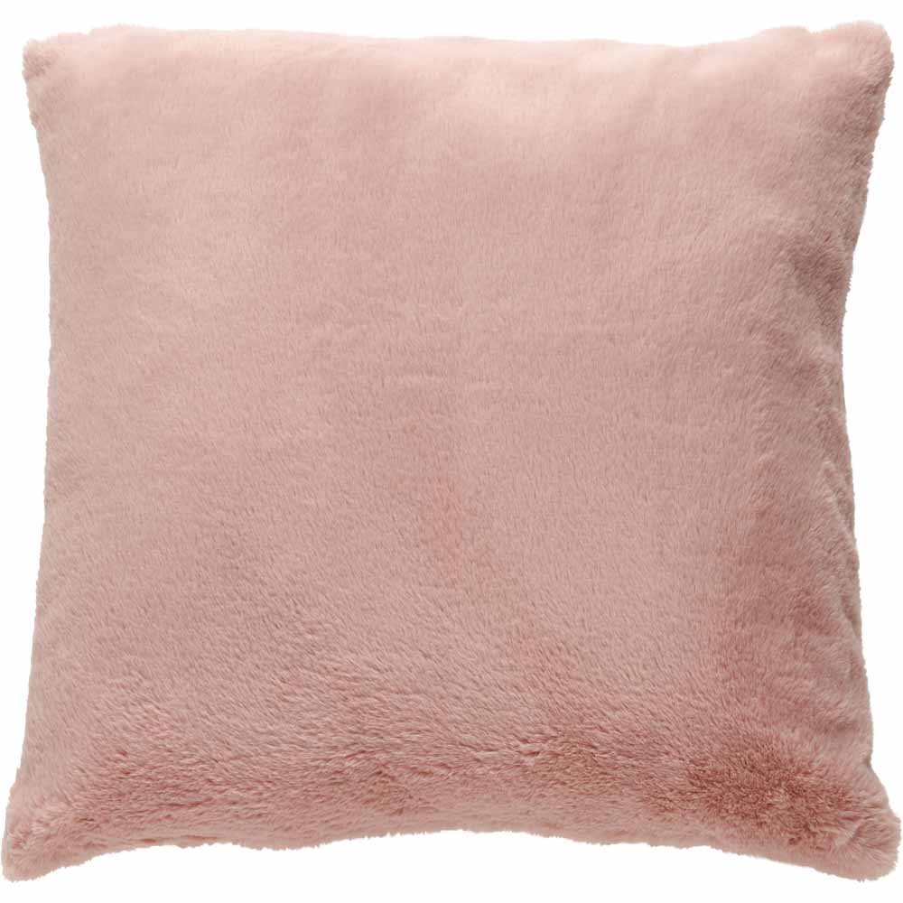 Wilko Pink Faux Fur Cushion 55x55cm Image 1