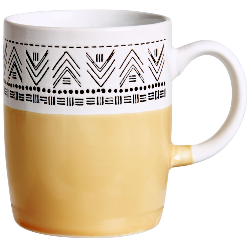 Wilko Mustard Aztec Design Mug Image 1