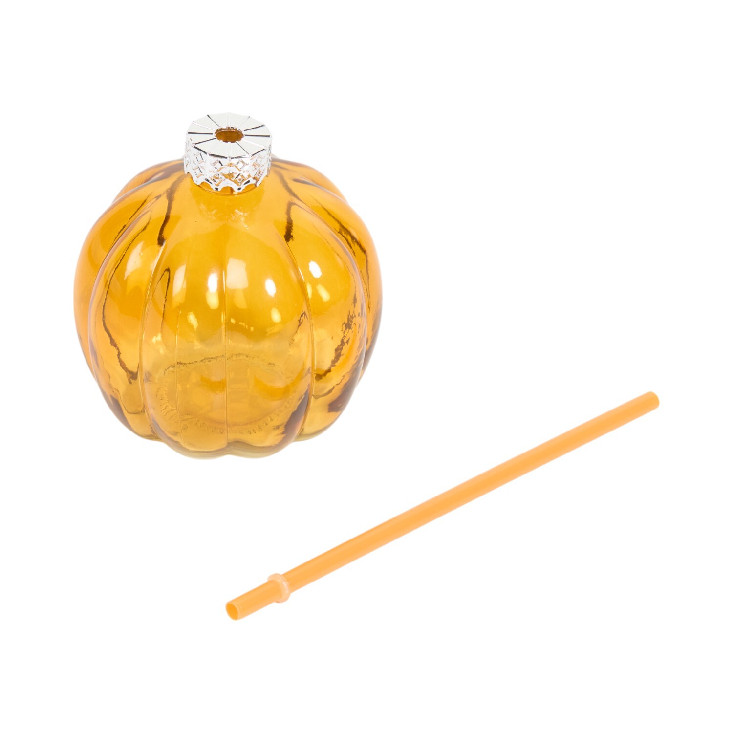 Pumpkin Shape Glass with Lid and Straw Image 6