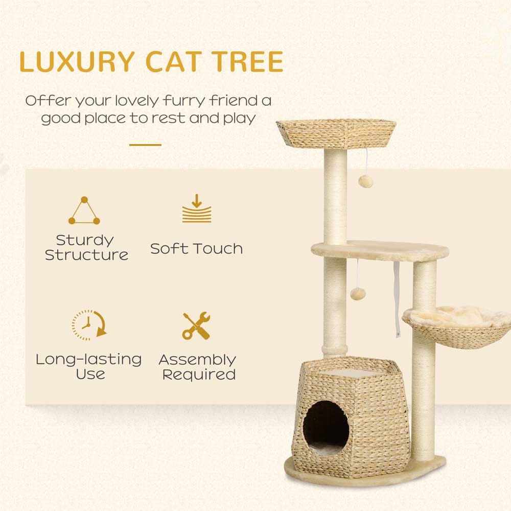 PawHut Cat Tree Activity Centre with Cattail Fluff Bed Image 4