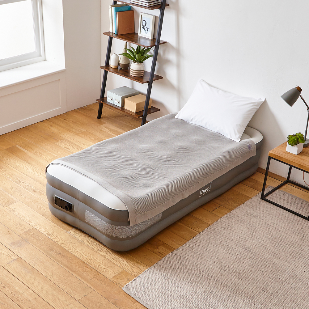 Neo Single Flocked Surface Inflatable Mattress Airbed with Built-in Electric Air Pump Image 2