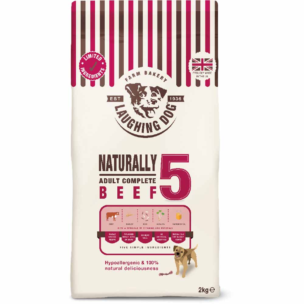 Laughing Dog Naturally 5 Adult Complete Beef Dog Food 2kg Image 1