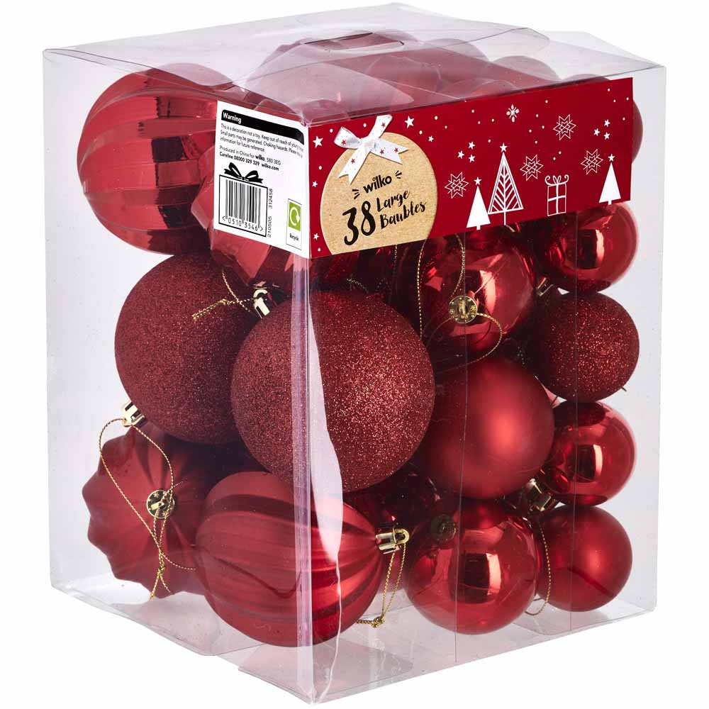 Wilko Cosy Red Baubles Large 38 pack Image 3