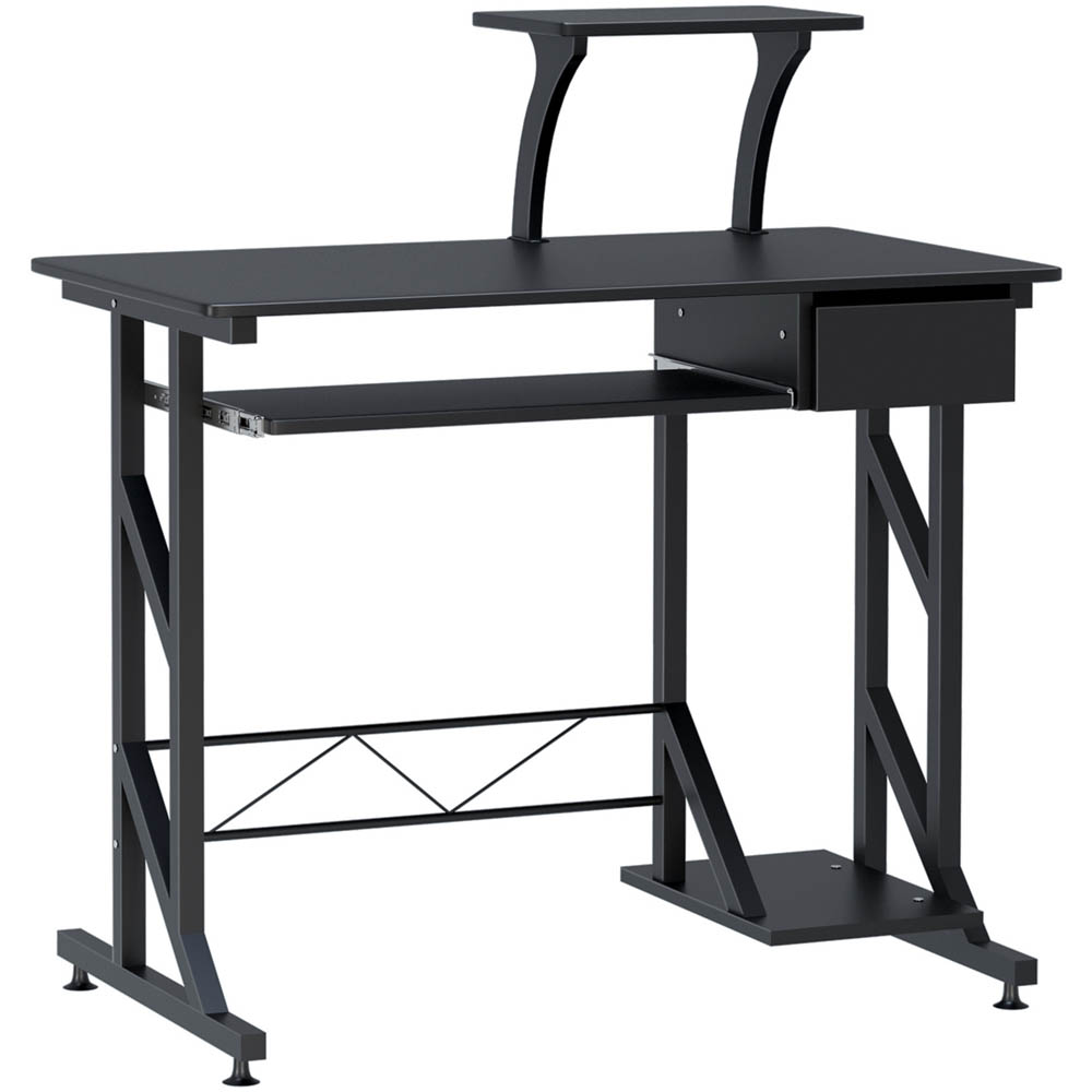 Portland Wood Computer Desk With Display Stand Black Image 2