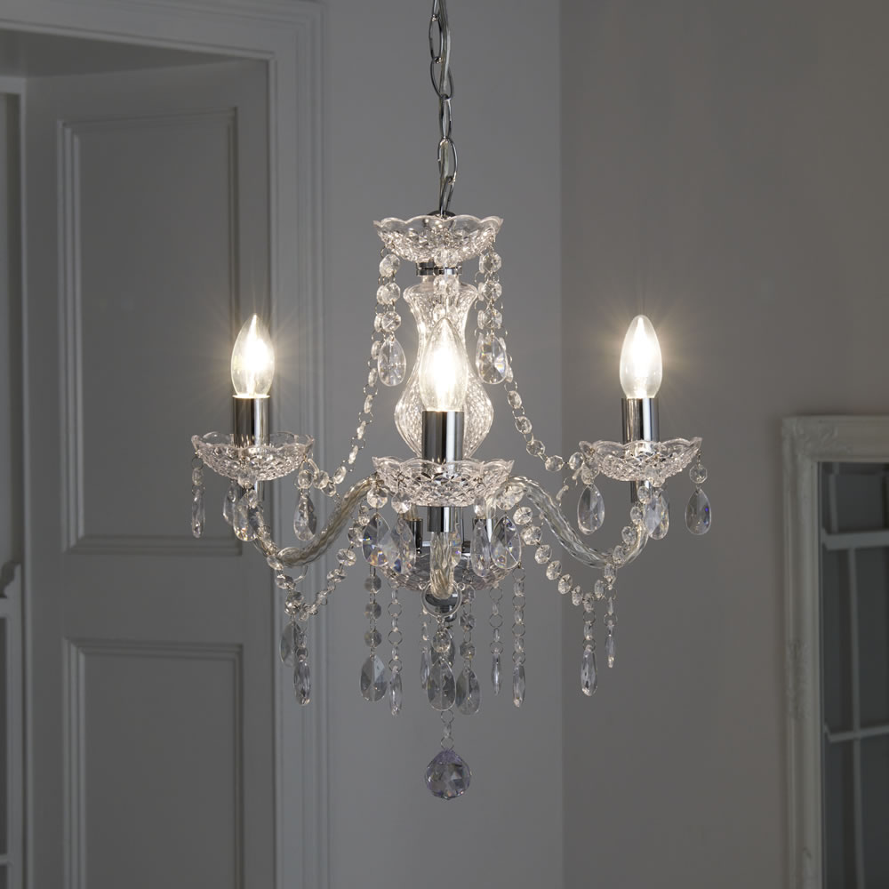 Wilko Marie Therese 3 Arm Clear Chandelier Ceiling  Light Image 8