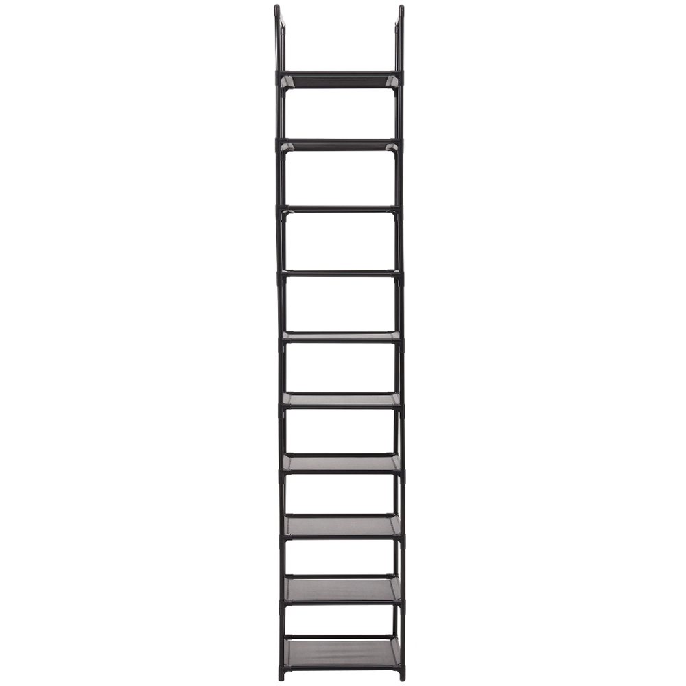 H&O Direct 10 Shelf Black Metal and Fabric Slim Shoe Rack Image 2