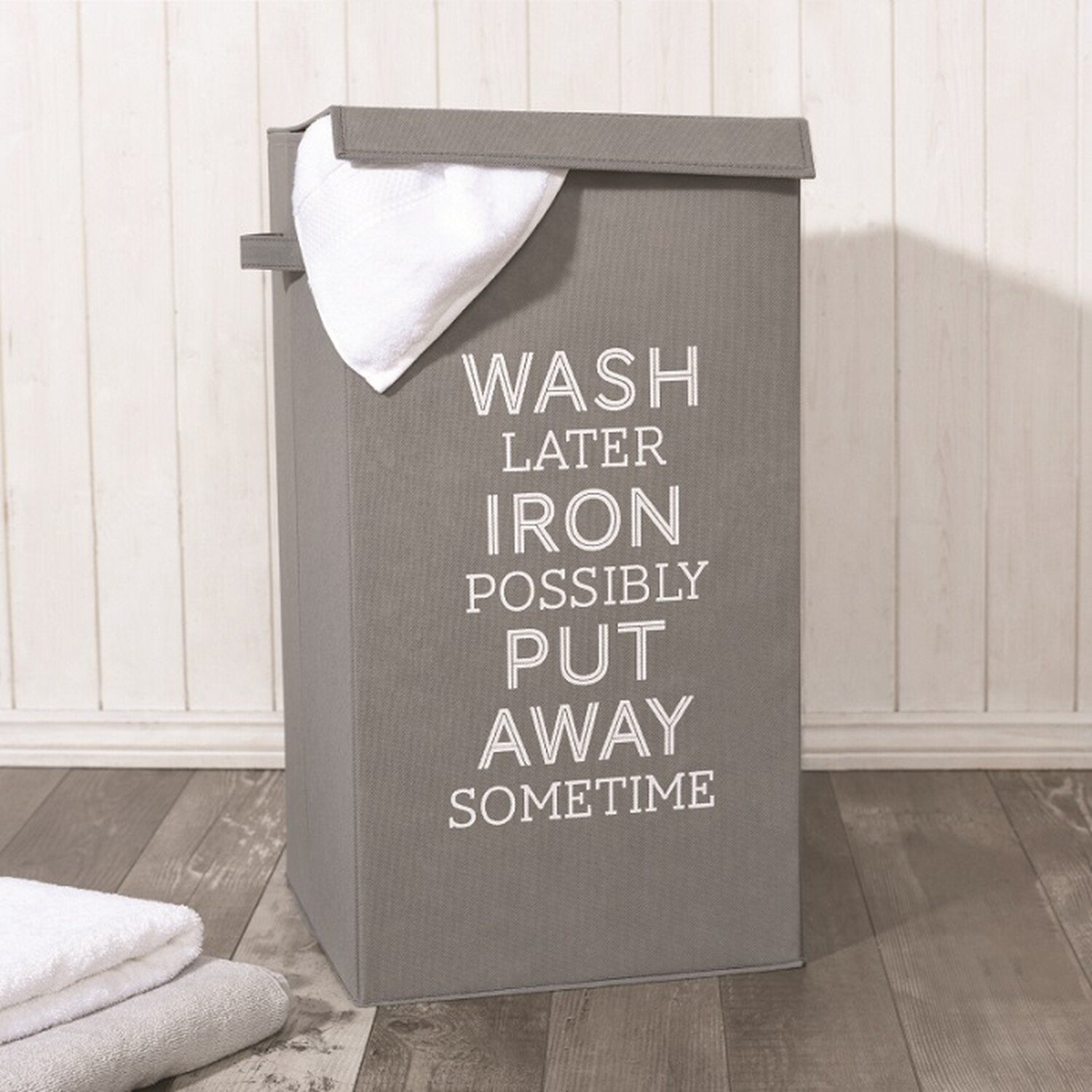 Grey Wash Iron Slogan Laundry Basket Image 2