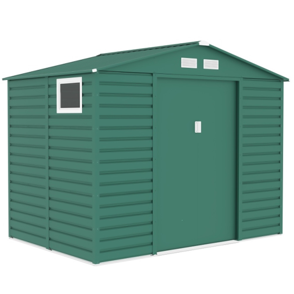 StoreMore Lotus Hypnos 9 x 6ft Double Door Green Apex Metal Shed Image 1