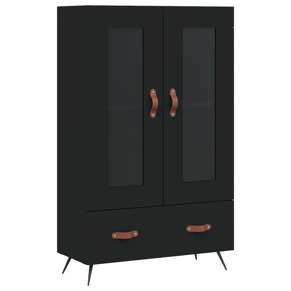 vidaXL 2 Glass Door Single Drawer Black Highboard Image 2