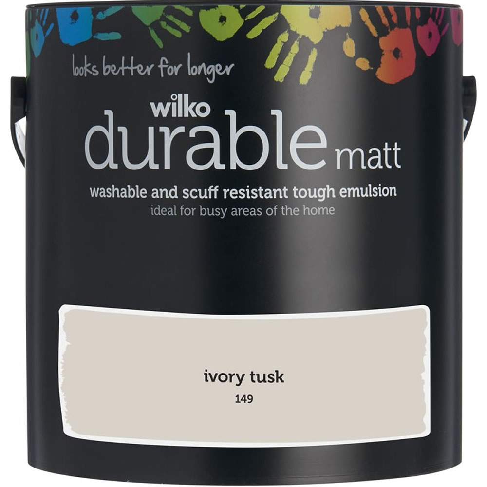 Wilko Durable Ivory Tusk Matt Emulsion Paint 2.5L Image 1