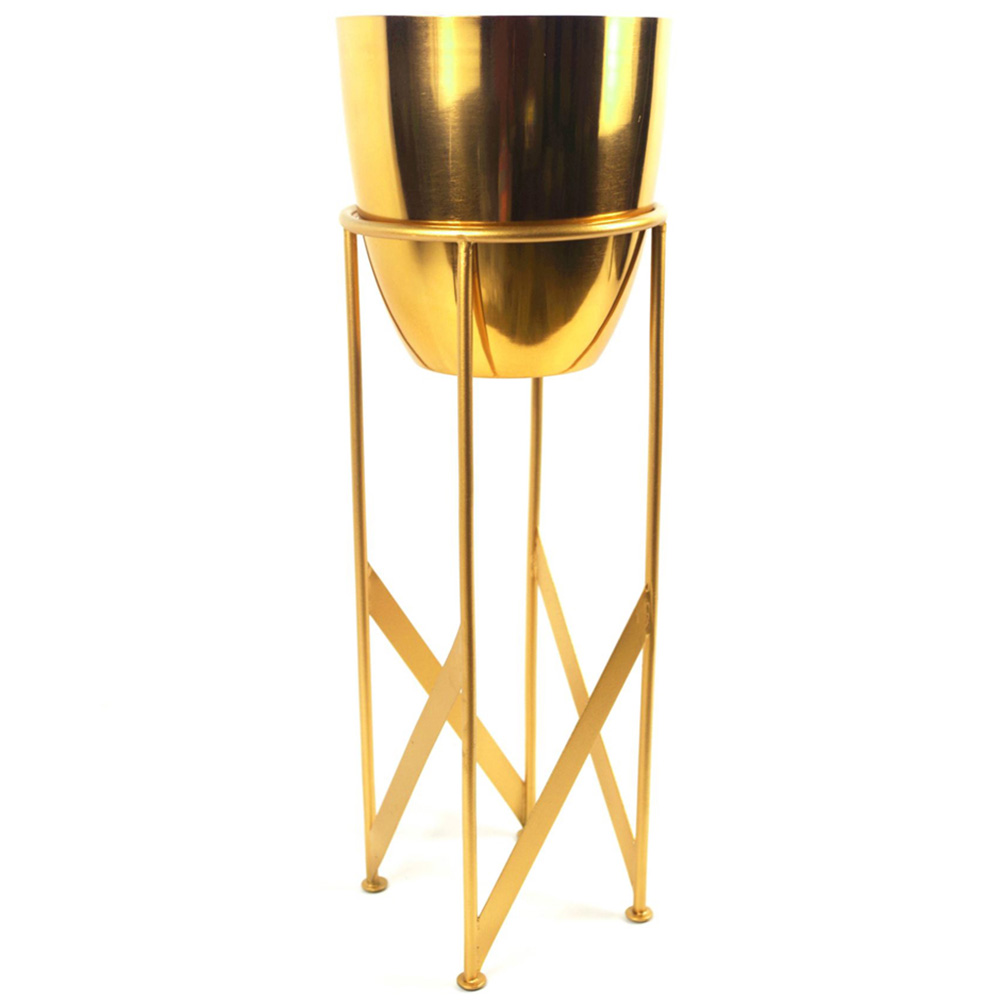 Leaf Gold Metal Stand and Planter Set 55cm Image 1