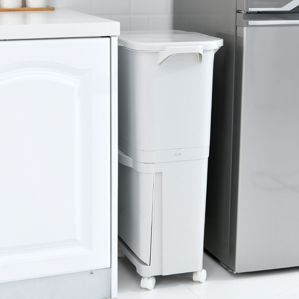 White Double-lid 38L Kitchen Trash Bin Image 7