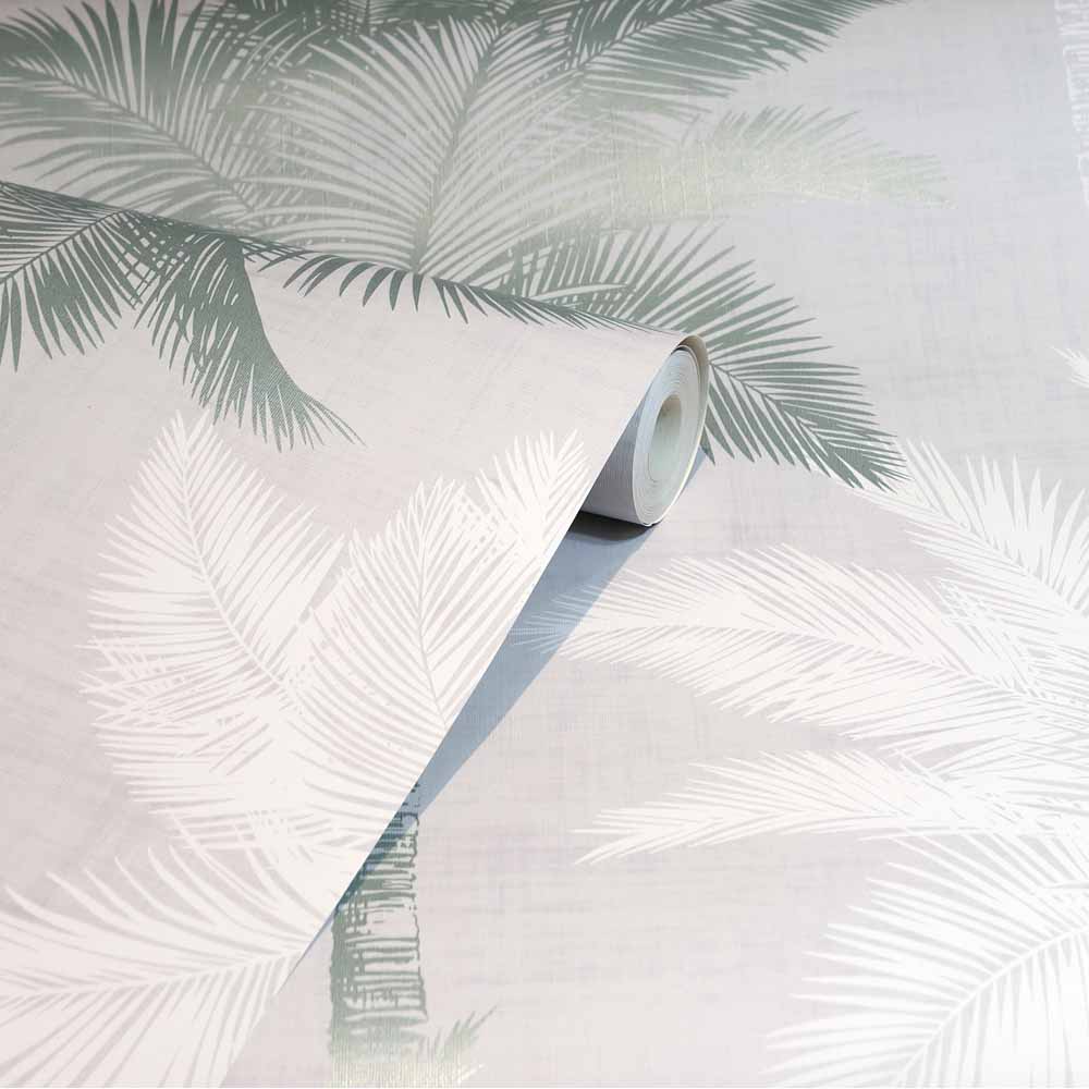 Arthouse Palm Luxe Grey and Duck Egg Wallpaper Image 2