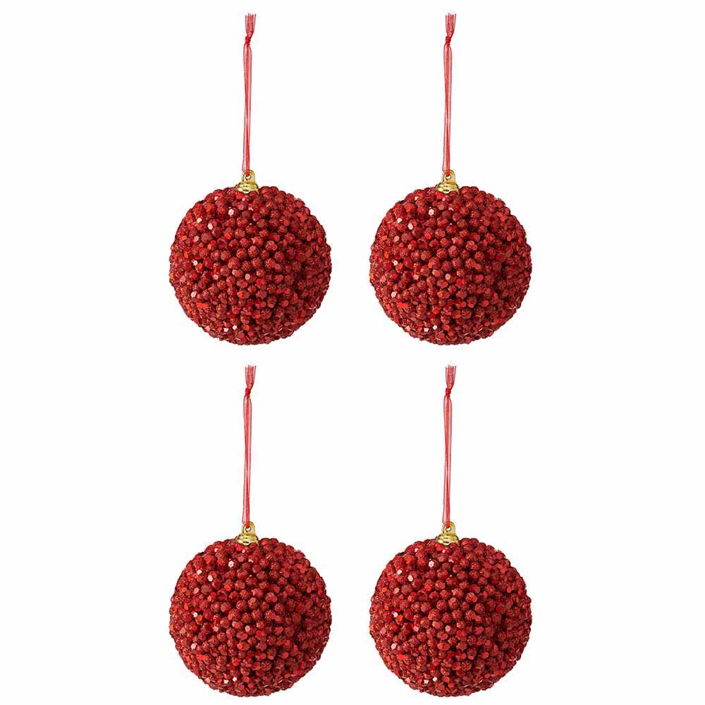 Wilko Traditional Beaded Glitter Ball Christmas Baubles 4 Pack Image 2