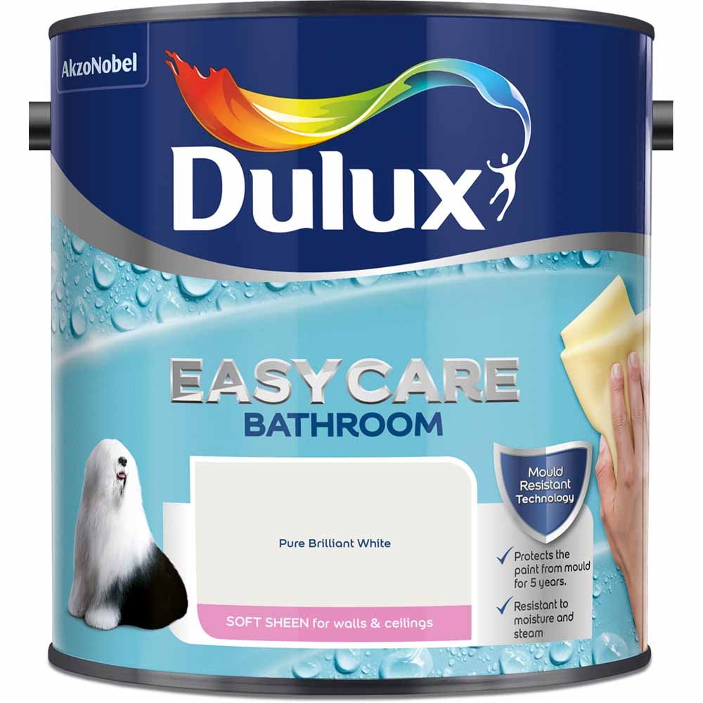 Dulux Bathroom Pure Brilliant White Soft Sheen Emulsion Paint 2.5L Image 2