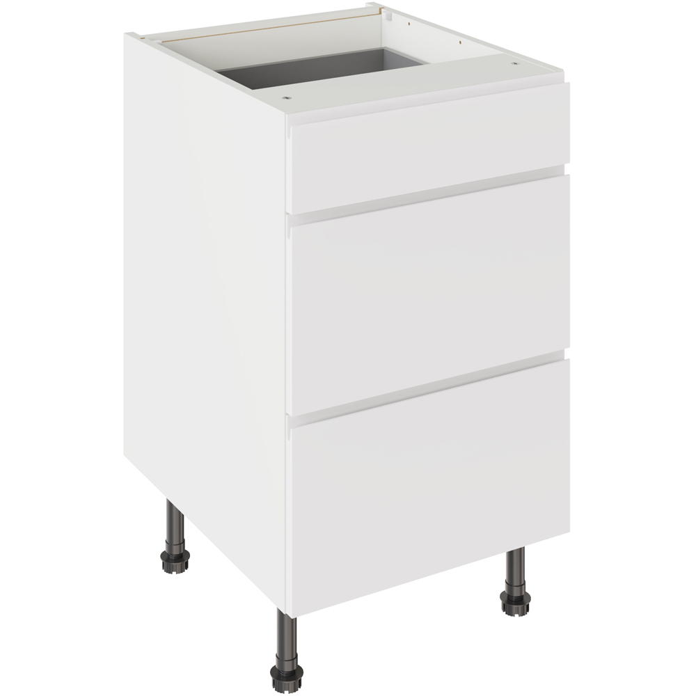 Kitchen Kit J-Pull Gloss White 3 Drawer Base Kitchen Cabinet Flatpack 500mm Image 1