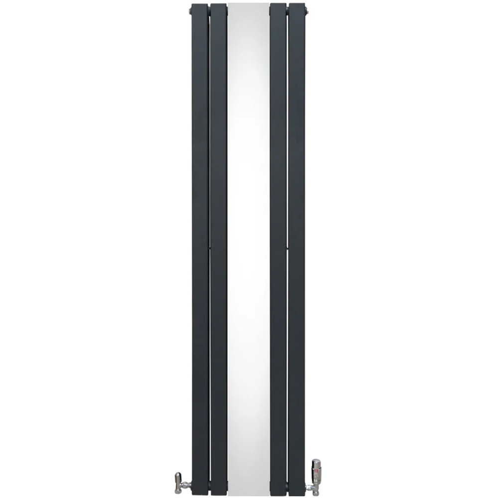 Monster Shop 6012BTU Anthracite Grey Flat Panel Mirror Radiator with Valves 1800 x 425mm Image 1