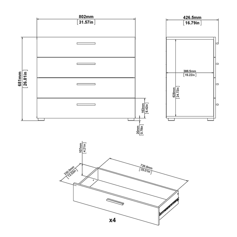 Florence 4 Drawer White Chest of Drawers Image 9