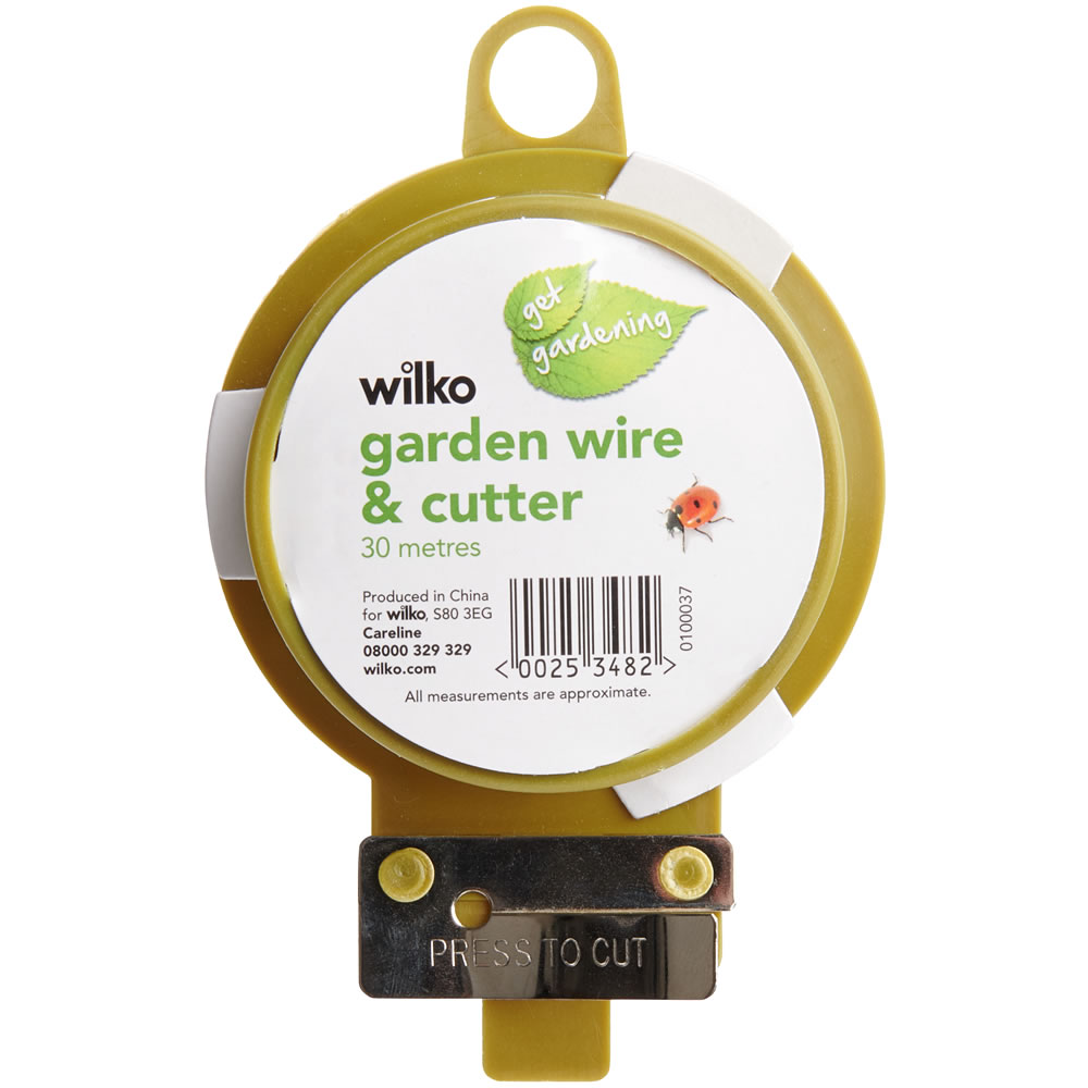 Wilko 30m Garden Wire and Cutter Providing essential support for your plants is even easier with our Garden Wire and Cutter. This 30m reel contains a built-in cutter, allowing you to easily select your wire size depending on your growing needs. Wilko 30m Garden Wire and Cutter