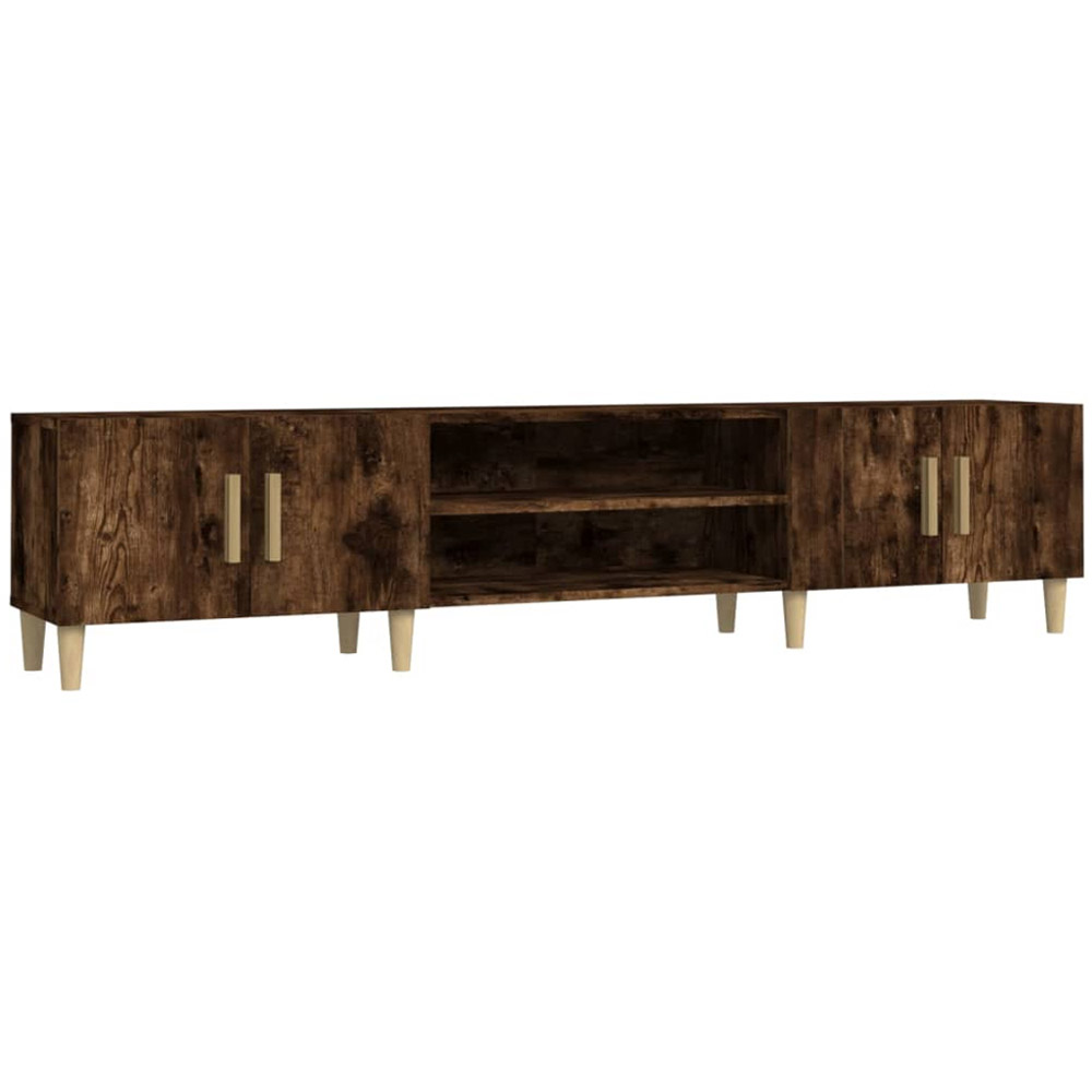 vidaXL 4 Door 2 Open Shelf Smoked Oak TV Cabinet with Wooden Legs Image 2