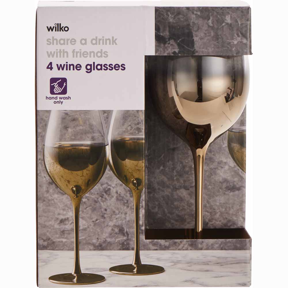 Wilko Gold Metallic Wine Glass 4pk Image 3